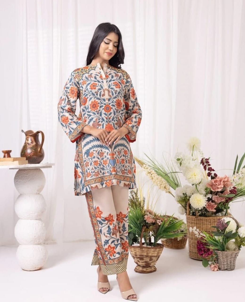 Stylish Self Printed Multi Floral