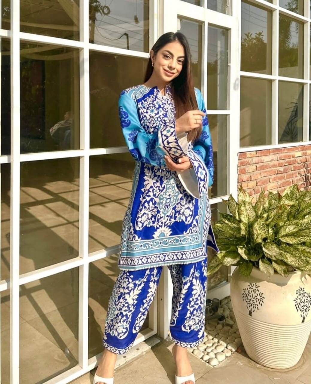Western Stylish Self Printed Blue Bart
